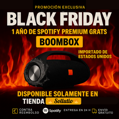 ¡POTENCIA Y SONIDO IMBATIBLES! ¡El BOOMBOX HA LLEGADO! +1 Año de Suscripción a Spotify Premium Gratis