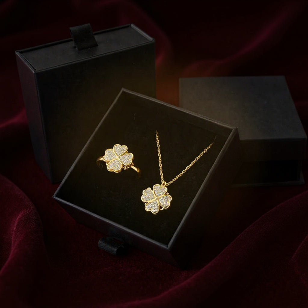 Kit 2 en 1 Viral en TikTok – Anillo Giratorio + Collar de Trébol