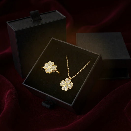 Kit 2 en 1 Viral en TikTok – Anillo Giratorio + Collar de Trébol