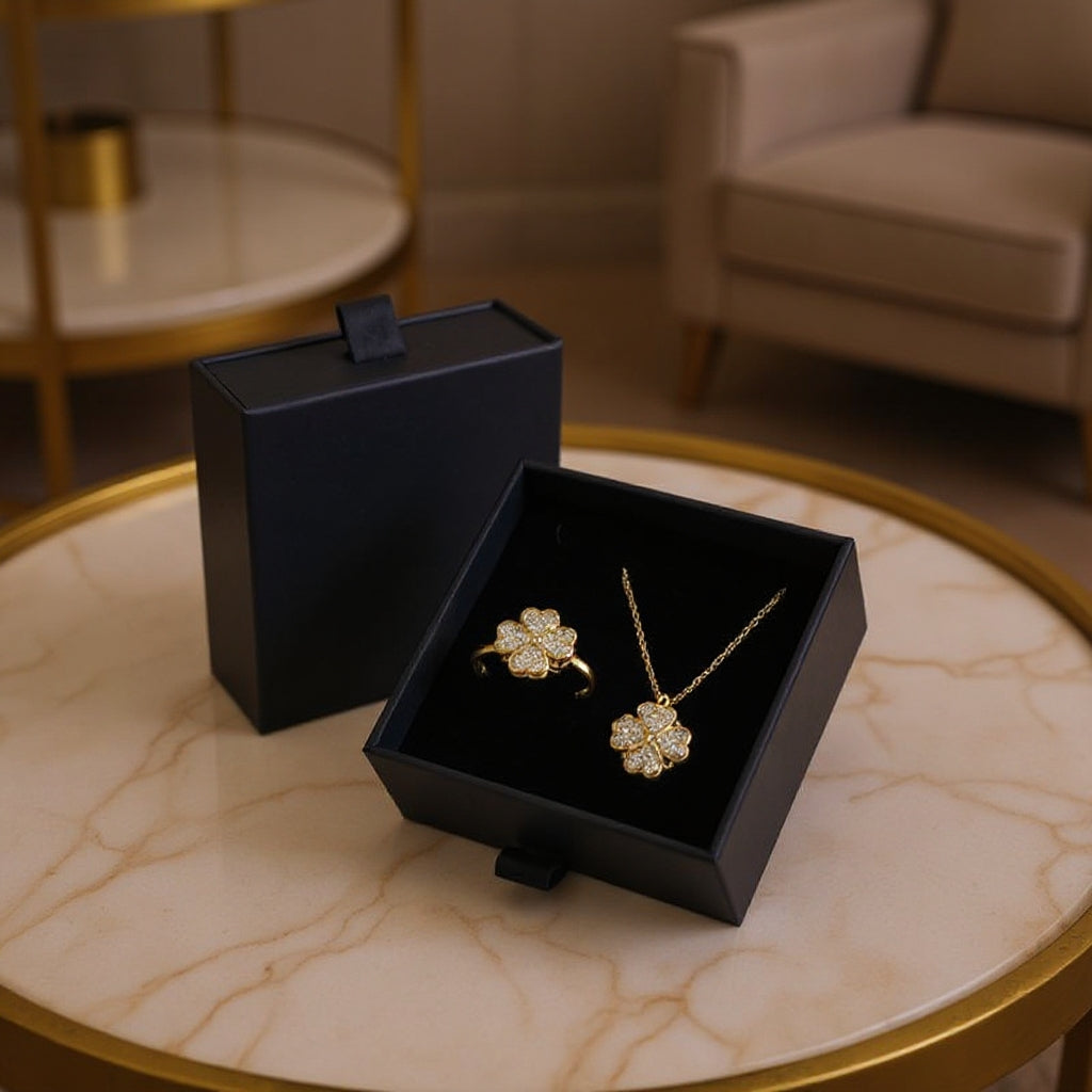 Kit 2 en 1 Viral en TikTok – Anillo Giratorio + Collar de Trébol