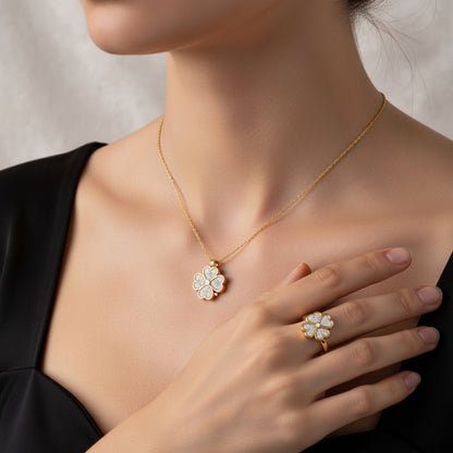 Kit 2 en 1 Viral en TikTok – Anillo Giratorio + Collar de Trébol