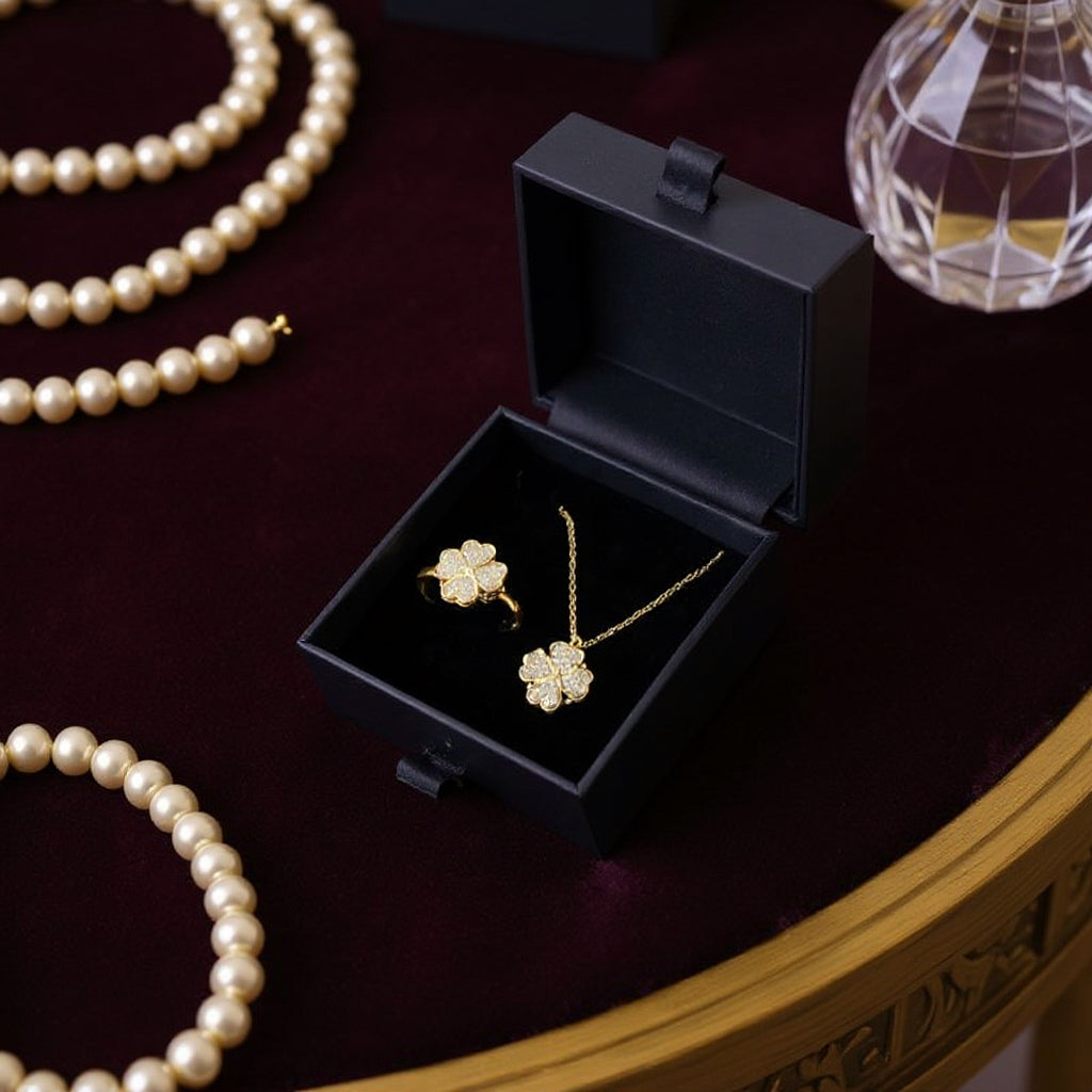 Kit 2 en 1 Viral en TikTok – Anillo Giratorio + Collar de Trébol