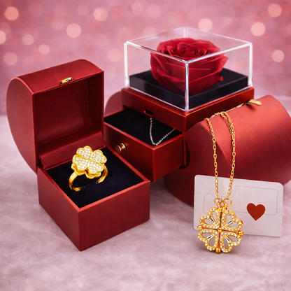 Kit especial San Valentín: Rosa eterna, collar y anillo.